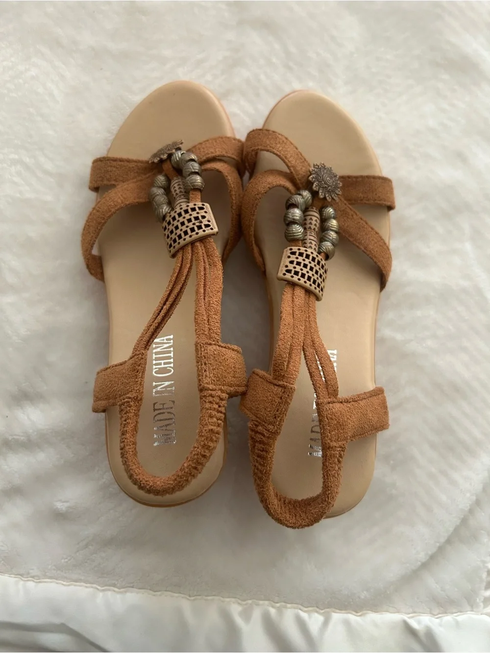 Tan Beaded Women's Sandals - Unbranded